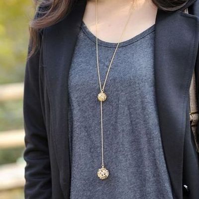 Korean Fashion Lovely Twin Golden Hollowed Cute Ball Sweater Chain 