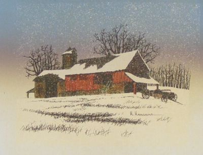 Hargrove WINTER BARN AND BUCKBOARD Silk Screen on Canvas  