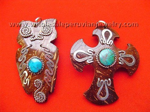 ASSORTED COCONUT PENDANTS PERUVIAN JEWELRY WHOLESALE  