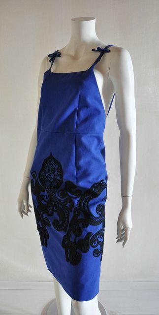 PRADA/Miu Miu S/S 2011 RUNWAY Embroidered Navy Cotton Dress IT 40/US 6 
