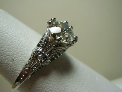 Vintage 1 cwt Diamond Ring 18K White Gold Setting  