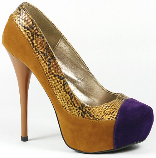 Rust Brown Purple Velvet High Heel Platform Pump 8 us Qupid  