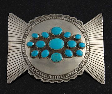 Rick Livingston Sterling Silver Turquoise Belt Buckle Navajo Native 