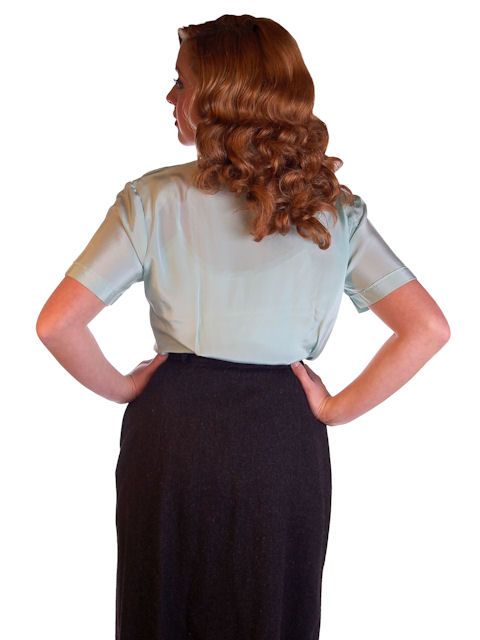 Vintage Pale Green Acetate Blouse 1940S Rhoda Lee L XL 40B 34W  