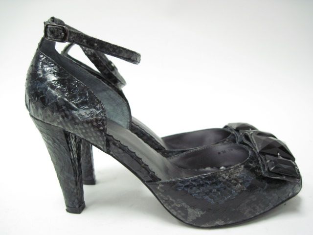 RAFE Black Croc Moc Jeweled Ankle Strap Heel Sz 6  