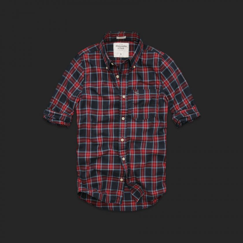 Abercrombie Mens Mount Armstrong Plaid Shirt Red Navy  