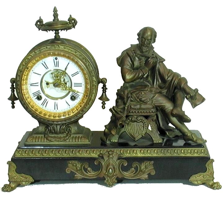   ANSONIA SHAKESPEARE HAMLET MACBETH BRONZE FINISH METAL WORKING CLOCK