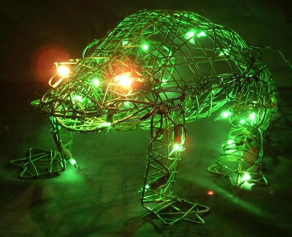 Green Frog Wire Sculpture Green Lights 12 Tall  
