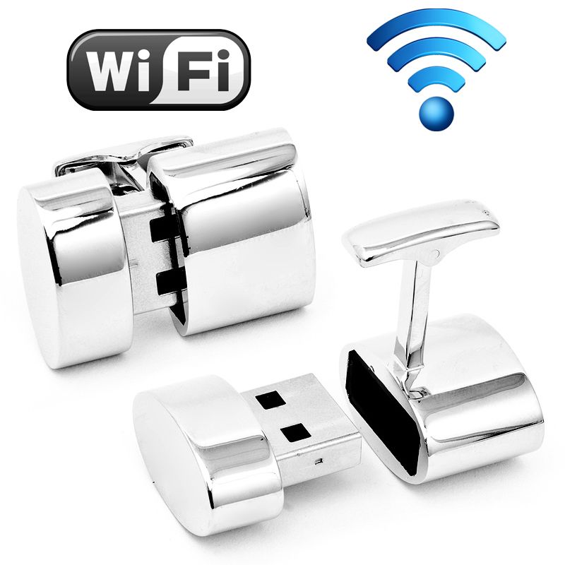 Polished Silver Oval WiFi Hotspot and 2GB USB Combination Cufflinks 