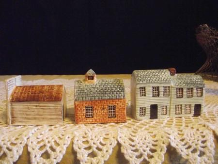   MINIATURE VILLAGE HOUSES COTTAGES WHITE RABBIT SALOON SCHOOL HOUSE VGC