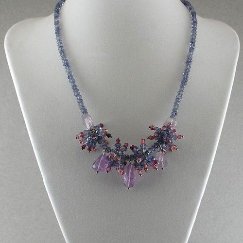 VINTAGE SPARKLING IOLITE AMETHYST GARNET STERLING NECKLACE  