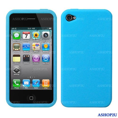 Sky Blue Silicone Skin Case for Apple iPhone 4G OS 4  