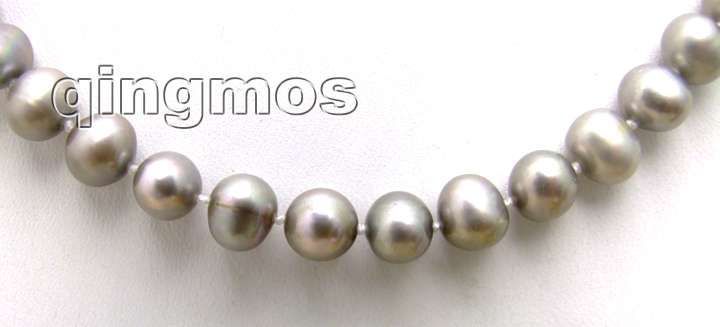 9mm AA Round natural gray Pearl 17 necklace 5562  