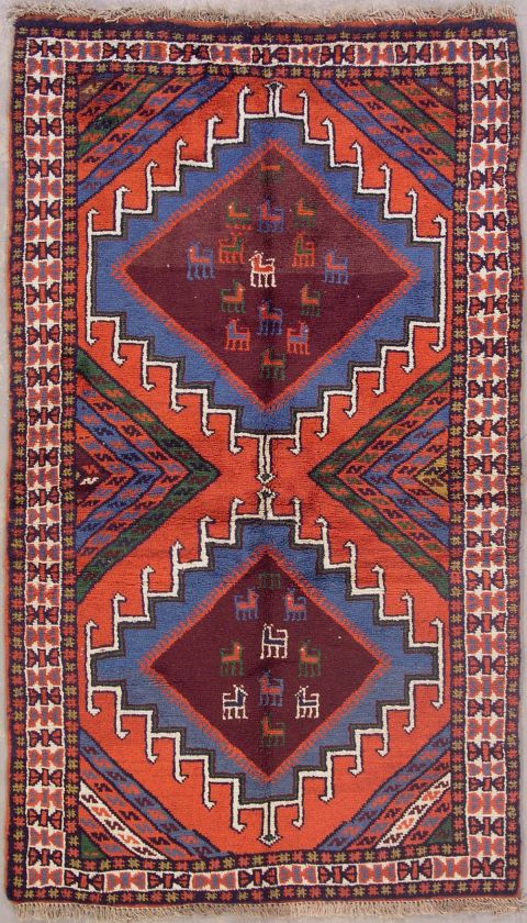 4x6 RED IVORY PERSIAN TRIBAL DOGS WOOL AREA RUG CARPET  