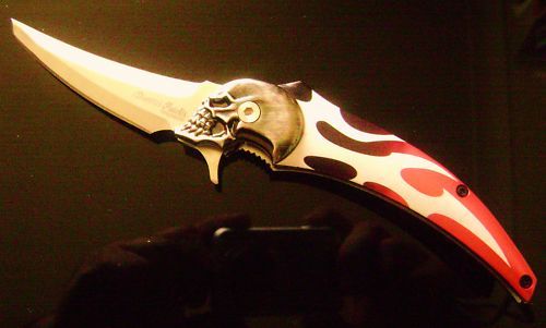 Pocket Knife Folding Skull & Flames artwork Linerlock  