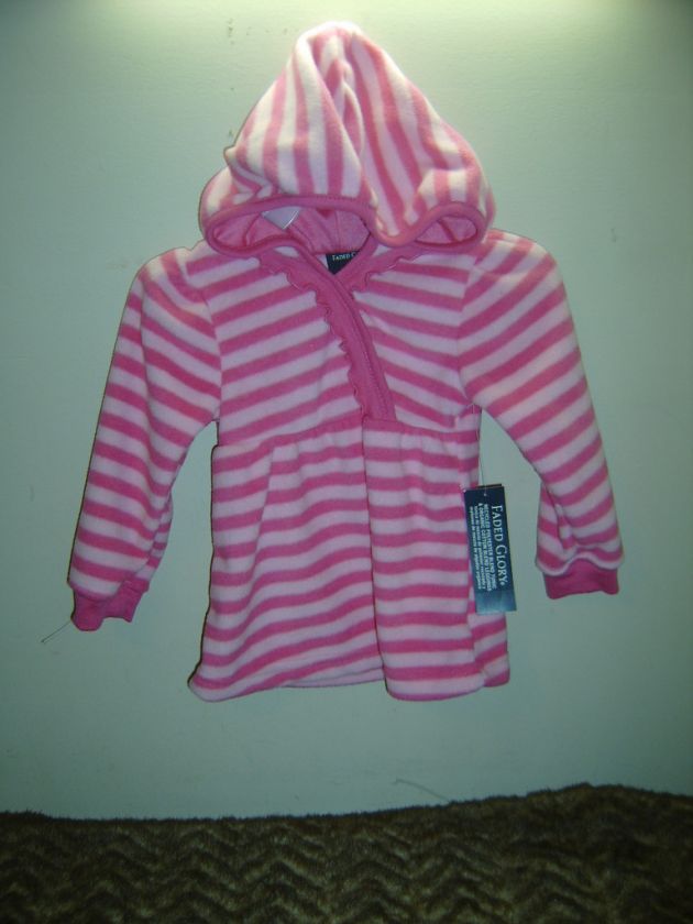 Faded Glory pink stripe winter fleece hoodie top 18mons  
