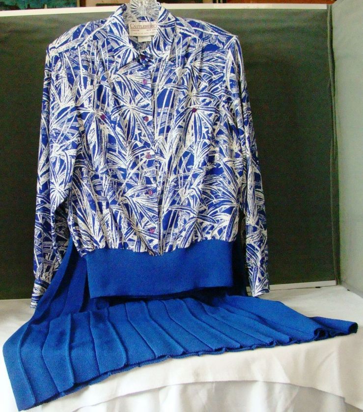 Classy CASTLEBERRY SANTANA Knit SKIRT SUIT Blu&Wht Sz16  