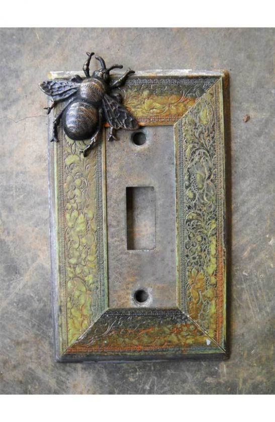 Hand Made VTG like Metal Patina Switch Plate Bee  