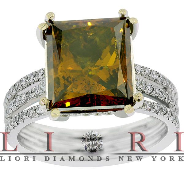   NATURAL FANCY BROWN PRINCESS CUT DIAMOND ENGAGEMENT RING 18K   FD 058