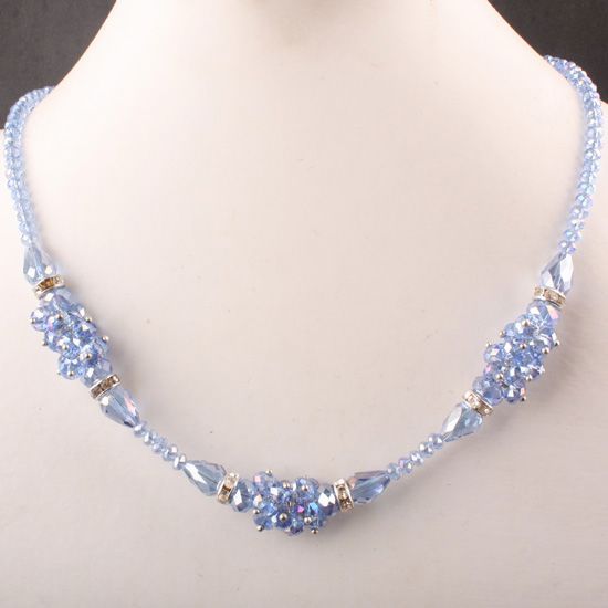 Blue Crystal Glass Faceted Bead Chain Necklace New  