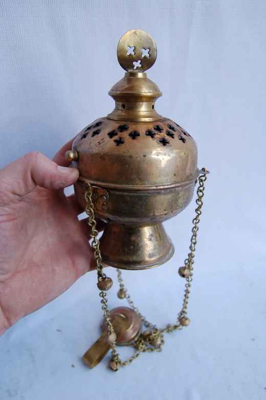 Old Censer with Bells on chains + Thurible w/liner +  