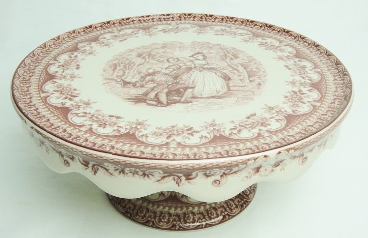 Red Transferware Victorian Lovers Cake Stand 10 inch  