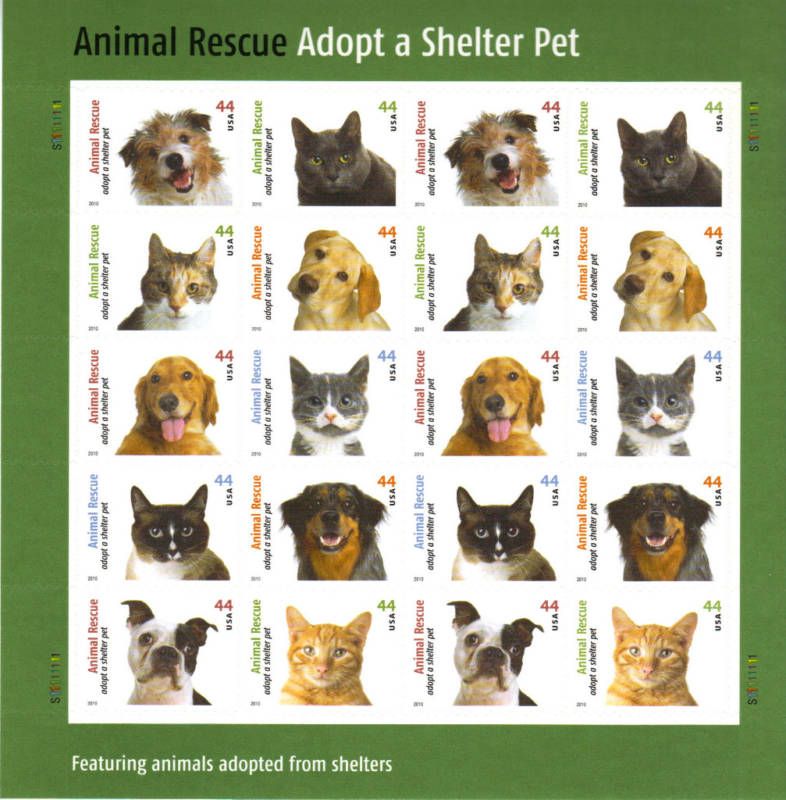 2010 ANIMAL RESCUE ADOPT A PET .44 Sheet of 20 STAMPS  