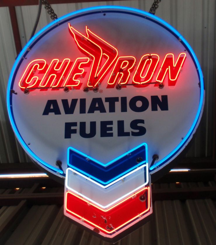 From Steve McQueen Hangar 1950s Chevron Aviation Fuel Porcelain Neon 