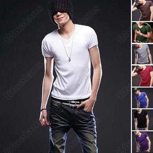 Mens Short Sleeve Casual V Neck Base Shirts T shirt XS S M L Size Free 