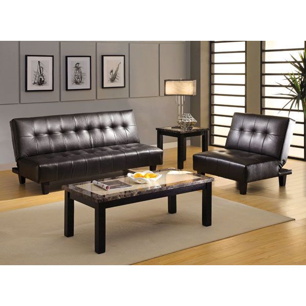   bicast Leather 5 piece Futon Tables Full Living Room Set  