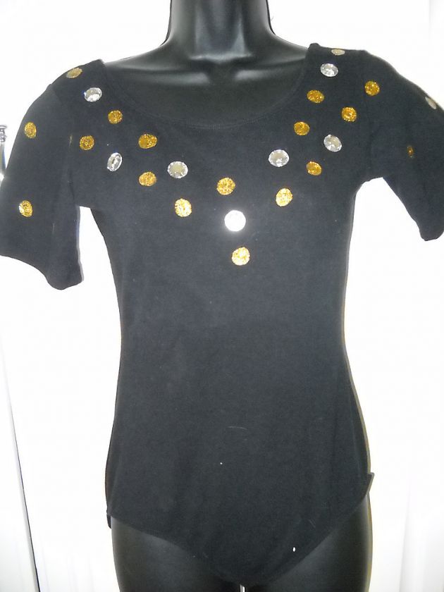   Leotard Glitter Rhinestones L Body Suit Top embellished Dance  