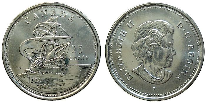 CANADA 25 CENTS 2004 BU = ST.CROIX SHIP =  