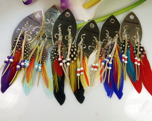 COOL 12 Pairs Handmade Pheasant Feather Dangle Earrings  