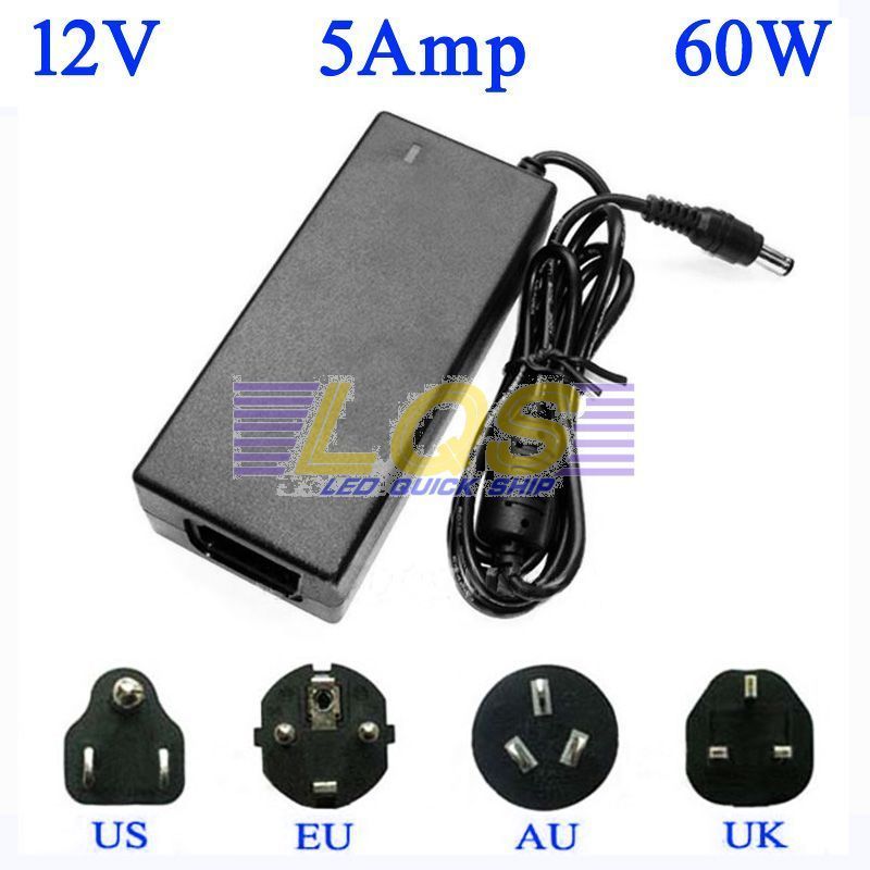Worldwide AC 85 260V To DC 12V 5A 60W Power Supply Adapter Cord  