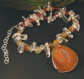 DRUZY CARNELIAN QUARTZ CRYSTAL NUGGET PENDANT NECKLACE  