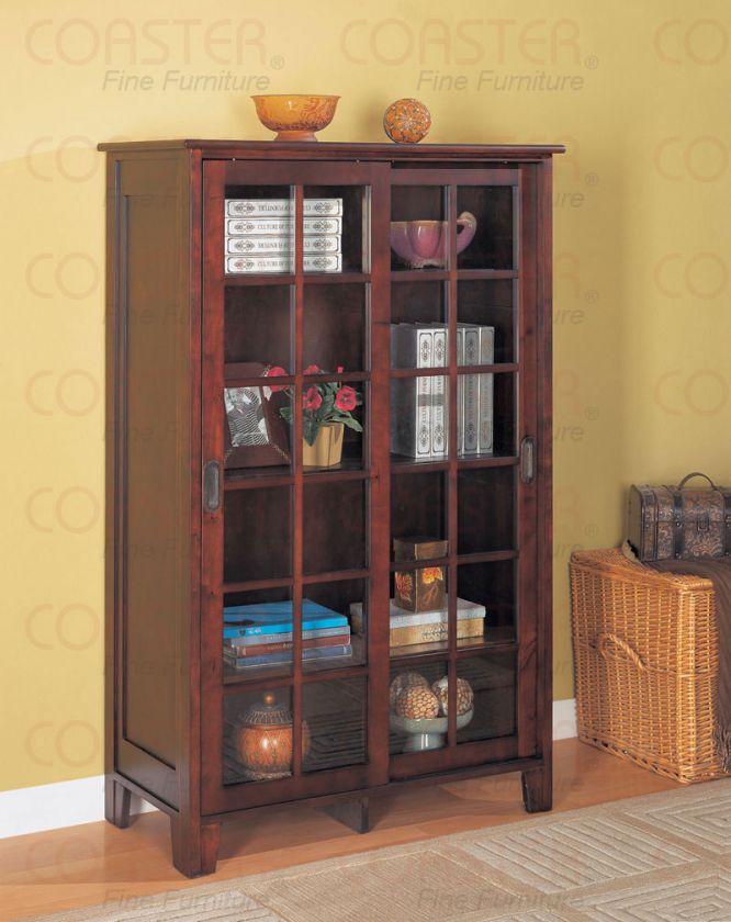 Cappuccino Sliding Door Bookcase Display Curio  