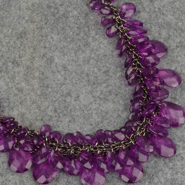 Vintage Retro Copper Cluster Purple Lucite Beads Tassel Necklace 