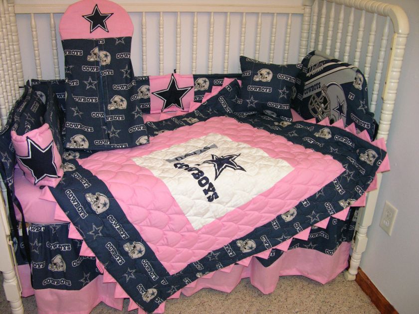 CRIB BEDDING SET MADE/W PINK DALLAS COWBOYS WITH PINK Prairie Points 