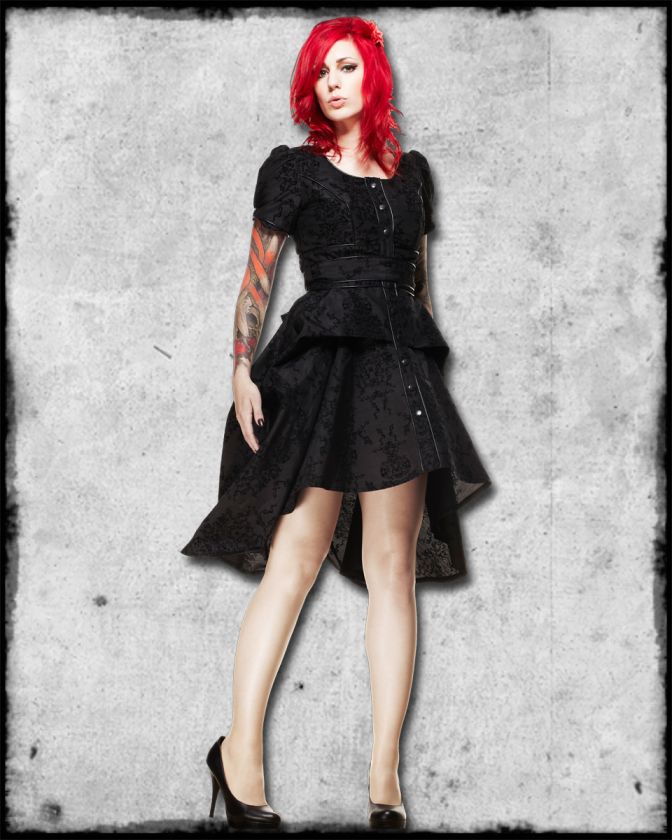 SPIN DOCTOR BLACK GOTHIC STEAMPUNK VICTORIAN FLOCKED POLARIS DRESS 