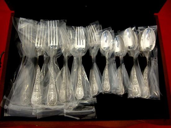   STERLING SILVER FLATWARE SET CHERUBS ART NOUVEAU WOMEN SWANS VINE