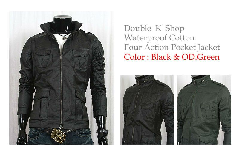 MENS PU Coating Waterproof Cotton Twill WindbreakerJacket Coat J01.BLK 