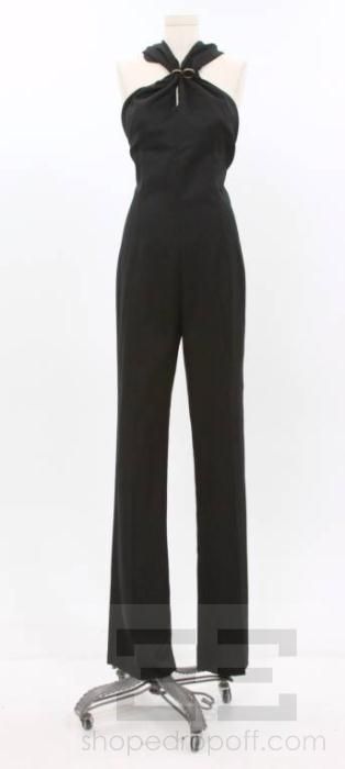 YSL Yves Saint Laurent S/S 2011 Black Cotton Halter Neck Jumpsuit Size 