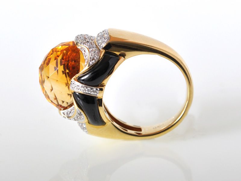 Gadi 18K Citrine Onyx Diamond Dome Ring  