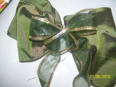 LOT CUSTOM GIFT BOWS~ SAGE / ARMY GREEN W RED ~ELEGANT PKG BOWS 