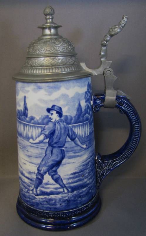 Antique Blue Baseball 5L stein late 1800s  