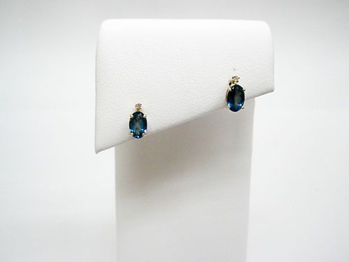 14KT Gold London Blue Topaz Stud Earrings w/ Diamonds  