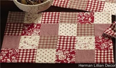 Red & White Patchwork Cottage Placemats Set of Four  