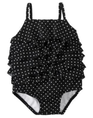   PARADISE BLACK RUFFLE DOT 1 PC SWIMSUIT 3 6 12 18 24 2 3 NWT  