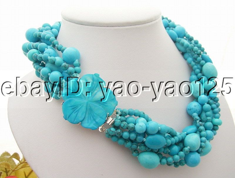 Charming 7Strds Natural Blue Turquoise Necklace  