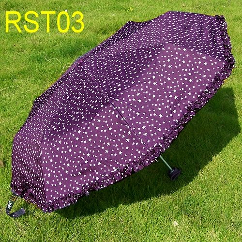   Compact Totes Parasol Rain & Sun Folding Ruffle Stars Umbrella  